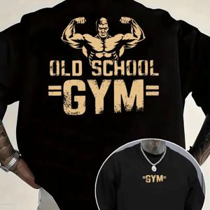 TEMU 남성용 빈티지 짐 티셔츠 - 올드스쿨 웨이트리프팅 & 보디빌딩 그래픽, 부드럽고 통기성 좋은 100% 폴리에스터, 레트로 워크아웃 티셔츠, 여름 피트니스 센터 & 캐주얼 웨어, 크루넥 반팔 셔츠|짐웨어