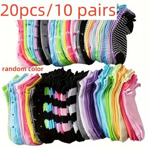 TEMU 패셔너블한 흑백 하트 양말 20개/10켤레 - 하트, 줄무늬, 도트, 밝은 색상 등 재미있는 패턴이 있는 부드럽고 통기성 좋은 편안한 디자인. 재사용 가능, 랜덤 색상 발송