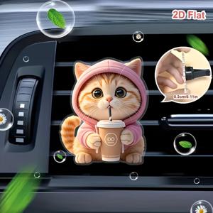 TEMU 2D 평면, 1개 귀여운 고양이 리필 가능 차량용 공기 청정기 퍼퓸 디퓨저 클립, 차량 벤트 차량 내부 액세서리, 차량용 향기 디퓨저, 