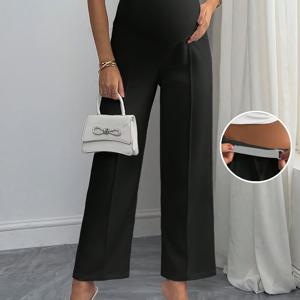 TEMU 임산부용 레저/오피스 플레어 팬츠, 조절 가능한 탄성 하이웨이스트 풀 길이 트라우저