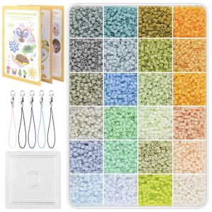 TEMU 3500개 중성 & 파스텔 퓨즈 비즈 세트, 24가지 모란디 컬러, 페그보드, 키체인 스트랩 & 패턴 가이드 포함, DIY 공예, 픽셀 아트 & 수제 액세서리에 이상적