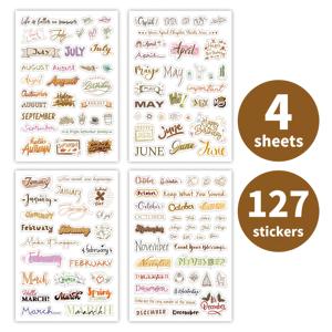 TEMU 127개/4장 월별 테마 저널 스티커 | 레트로 시즌 & 캘린더 스크랩북 데칼, 정크 저널, 플래너, 스크랩북, 노트북 & 공예 장식에 적합 | 멀티컬러, 빈티지 타이포그래피 & 시즌 요소 디자인