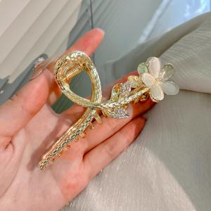 TEMU 요정 같은 복숭아꽃 머리핀 1개, 우아하고 빛나는 라인스톤 머리핀, 레트로 여성용 미끄럼 방지 손잡이, 데일리웨어와 발렌타인데이에 매우 적합, 대형 뒤머리 머리핀, 여성용 샤크 클립, 정교하고 고급스러운 헤어핀