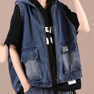 TEMU 간절기 데일리 슬림핏 소녀 여성 데님 패션 솔리드 빅사이즈 루즈핏 후드 데님 조끼