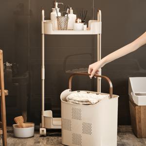 TEMU 대용량 이동식 2단 휴대용 빨래 수납 바구니, 구석진 옷 정리용, 접이식 다용도 선반, 통기성 방습 수납 정리대, 가정용에 적합, 튼튼함, 2단 디자인으로 효율적인 분류 가능