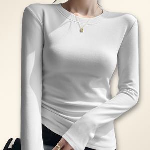 TEMU 여성용 양면 플리스 라운드넥 기저-layer, 신상 가을 겨울 브러시 워밍 티셔츠, 핏 탑