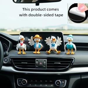 TEMU 레진 귀여운 오리 장식 4개 세트, 차량 대시보드 장식, 데스크탑 귀여운 장식품, 미니어처 풍경 장식, 휴일 장식, 양면 테이프 포함