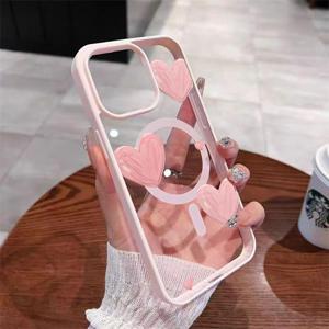 TEMU 휴대폰 케이스 - 삼성 갤럭시 S23, S24, S25, S26 FE용 핑크 하트 디자인 투명 케이스, 갤럭시 S25 ULTRA 및 S26 ULTRA 커버, 무선 충전 및 마그네틱 기능 지원