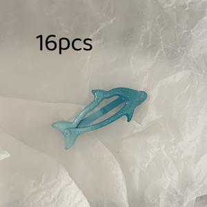 TEMU 16개 파란색 글리터 돌고래 헤어 클립 | 부드러운 레진 동물 헤어 장식, 여성용, 재미있는 토끼 옆머리 헤어 클립, 데일리 캐주얼용으로 이상적, 다기능 사계절 헤어 클립, 로맨틱한 색상의 기발한 헤어 클립