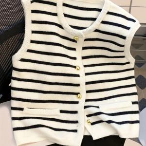 TEMU 유럽&미국 스타일 봄/여름 신상 여성 패션 대비 컬러 스웨터 베스트 버튼업 가디건 탑