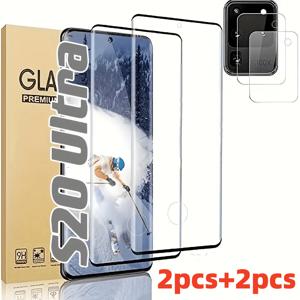 TEMU 갤럭시 S20 울트라용 2+2 강화유리 액정保护フィルム 및 카메라 렌즈 보호필름, 2개 및 2개 콤보, 커버, 방진 및 스크래치 방지, HD 렌즈 보호필름 세트, 9H 경도, 지문 방지, 기포 없음, 간편한 설치, 매끄러운 표면