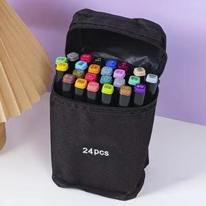 TEMU 24개 마커 세트, 멀티컬러 펜, 마커 및 낙서 펜, 블랙 보관 가방—그림, 디자인, 사무용, 파티, 학교 활동, 크리스마스, 미술 용품, 다기능 마커, 생생한 색상, 내구성 있는 팁, 스케치 도구, 드로잉 세트, 학생 및 교사용 펜