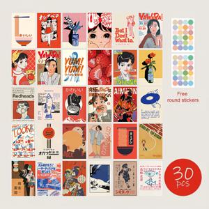 TEMU 30개 일본풍 빈티지 장식 카드 - 벽 장식, 침실 & 사무실용 - 사진 액자, 엽서 컬렉션, 감사 카드, 생일 선물, 기프트 카드에 이상적