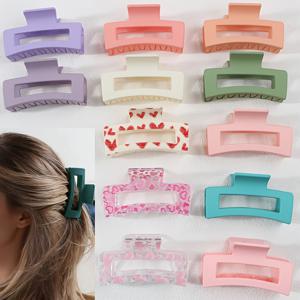 TEMU 인기 있는 단색 헤어 액세서리 12개입, 여성용 대형 무광 발렌타인데이 헤어 클립 세트, 업스타일을 위한 다용도 상어 클립