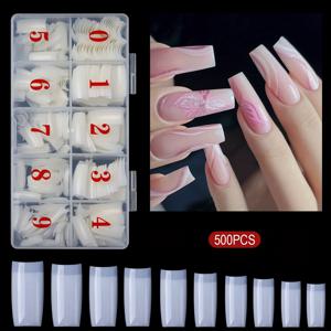 TEMU 반커버 투명 내추럴 프렌치 스타일 인조네일 500개입 박스, 네일 아트 스티커