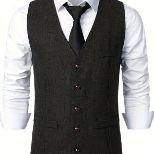 TEMU 유럽 사이즈 남성 V넥 싱글 브레스트 비즈니스 캐주얼 조끼 영국 신사 정장 조끼