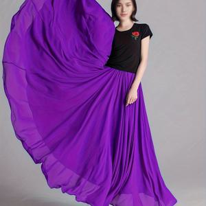 TEMU 시폰 720도 댄스 플레어 스커트, 새로운 봄/여름 이중 레이어 하이웨이스트 단색 플러스 사이즈 바닥 기장 썬드레스