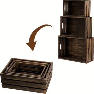 TEMU 3개 둥지형 나무 상자, 손잡이가 달린 소박한 나무 바구니, 농가 장식용 나무 보관 상자, 파티, 사무실, 침실, 주방 및 옷장에 적합합니다.