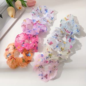 TEMU 8색 메쉬 프린트 나비 머리끈 세트, 포니테일 홀더, 여성용 헤어링, 헤어밴드 8개 세트