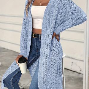 TEMU 솔리드 컬러의 롱 니하이 디자인과 레이스 디테일이 특징인, 다재다능하고 편안한 스타일의 가디건입니다. 루즈핏 드롭숄더 탑으로 출퇴근에 적합하며 레이어링에 완벽합니다.