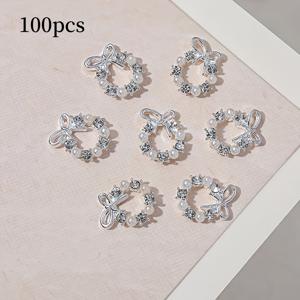 TEMU 크리스마스 네일 아트 참 100개, 라인스톤 및 진주 포함, 3D 메탈 합금 눈꽃 엘크 눈사람 디자인 네일 아트 장식