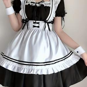 TEMU 귀여운 드레스 공주 드레스, 코스프레 애니메이션 의상, 일상 캐릭터 드레스 업, 플레이 메이드, 무료 앞치마, 머리 장식 및 넥타이 로프