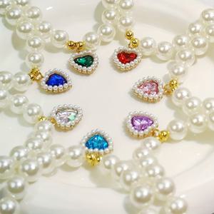 TEMU 7피스 고양이와 강아지 진주 목걸이 및 목걸이 세트, 귀엽고 스타일리시한 하트 모양의 화이트 및 핑크 라인스톤 장식, 작은 강아지와 고양이에게 완벽하며 결혼식 및 생일 파티에 적합