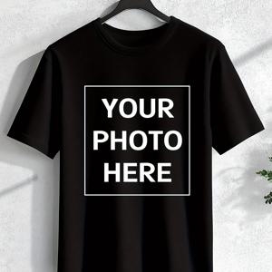 TEMU 【맞춤제작】남성용 티셔츠, 사진 업로드 가능/가족/연인/반려동물/친구, 블랙 컬러 티셔츠, 휴일 선물, 기념일 선물, 팀빌딩 유니폼, 뮤직 페스티벌 의상, 그를 위한 선물, 반팔, 파티복