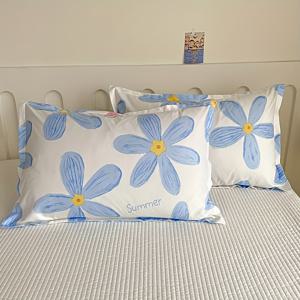 TEMU 새로운 식물 패턴 베개 커버 2개 세트 (얇은 스타일), 100% 폴리에스터 소재, 브러시 처리된 원단에 큰 플로럴 프린트, 부드럽고 피부 친화적인 초극세사, 편안하고 통기성 좋음, 가정, 호텔에 적합