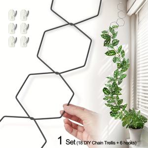 TEMU 18개 체인 트렐리스 1세트, 덩굴 식물용 우아한 트렐리스 지지대 - 포토스, 아이비 등에 적합 - 코팅된 금속 프레임 - 정원가와 식물 애호가에게 적합 - 이상적인 집들이 선물 (후크 6개 포함)