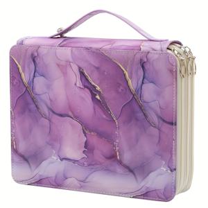 TEMU 대용량 124슬롯 캔버스 필통, 꽃무늬 프린트 & 휴대용 손잡이 및 지퍼 클로저 - 내구성 있는 페인트 마감, 사무실용 미술 용품 정리, 컬러풀 패턴 디자인