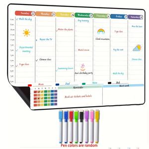 TEMU 냉장고용 자석 화이트보드 캘린더 (시간 슬롯 포함), 가족 및 교육 기관의 계획 보드로 적합, 재사용 가능한 계획을 위한 8개의 야광펜 포함