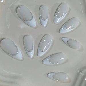 TEMU 10개입 핸드메이드 화이트 아몬드 네일 글리터 팁 - 미디엄 길이 DIY 매니큐어/페디큐어 세트, 솔리드 컬러 프레스온 네일 아트, 살롱용