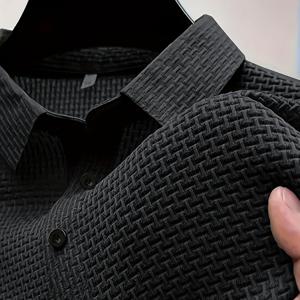 TEMU 플러스 사이즈 남성 자카드 소재 작은 체크 무지 단색 반팔 캐주얼 패션 상의