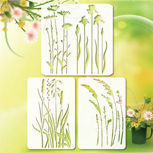 TEMU 3개 대형 야생화 그림 스텐실, DIY 공예용 재사용 가능한 봄 꽃밭 식물 템플릿, 벽, 캔버스, 보드, 천, 종이, 플라스틱 소재, 크리미 화이트