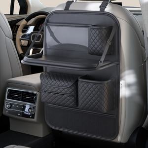 TEMU PU 가죽 차량용 등받이 수납백 접이식 테이블 트레이 - 다중 구획 디자인, 후방 승객을 위한 스마트폰 및 태블릿 액세서리 보관 가능, 대용량, 여행 또는 출퇴근에 이상적인 선물, 자동차 정리함