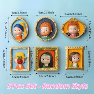 TEMU 냉장고용 레진 아트 인물 자석 5개 세트, 귀여운 주방 장식 아이템