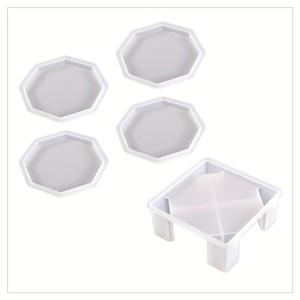 TEMU 미술 공예용 실리콘 레진 몰드 5개 세트 (사각 코스터, 코스터 보관 상자, 팔각형 코스터 몰드, 캐스팅 플랫폼용 장식 몰드 포함)