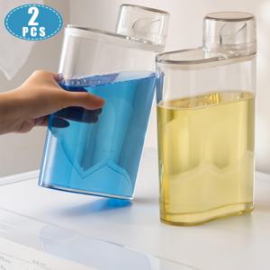 TEMU 2개 세탁세제 & 섬유 유연제 디스펜서 용기 - 1200ml/40oz 대용량, 투명 플라스틱 이중 칸막이, 스택 가능 디자인, 세탁실 정리 및 보관용, 단일 칸 사용, 모던 액세서리, 컴팩트 수납, 쉬운 청소 소재, 아파트 생활용 캐니스터