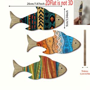 TEMU 2D 평면, 2D 플레인-3개 2D 팜하우스 목재 열대어 벽 장식, 미니 해변 바다 테마 물고기 벽 아트 목재 물고기 벽 장식 레이크 하우스 오션 장식 오너먼트, 홈 욕실 침실 DIY 패치용, 2D 평면
