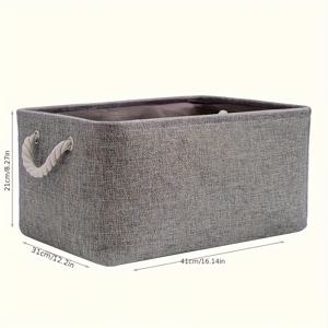 TEMU 1개 접이식 패브릭 보관 바구니, 로프 손잡이 포함 - 옷 정리용 선반 및 세탁물 바스켓, 홈 오피스 수납함