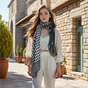 TEMU 블랙 대형 사이즈 패셔너블 다용도 장식 롱 대형 숄 얇은 따뜻한 여성용 스카프 클래식 하운드투스 패턴 프린트 남성용 넥 스카프 방풍 방한 다기능 비치 타월