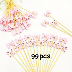 TEMU 49/99개 코켓트리 보우 디저트 과일 꼬치 | 4.8-4.9인치 핑크색 나비모양 이쑤시개, 결혼식·생일파티용 사각대형 앱피타이저 픽스 | 할로윈, 크리스마스 페스티벌에 적합한 범용
