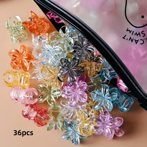TEMU 36개 랜덤 컬러 투명 무지개빛 미니 꽃 머리핀, 귀여운 앞머리 옆집게 헤어 액세서리, 데일리 착용에 적합, 이상적인 선물 선택