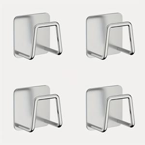 TEMU 4개 스테인리스 스틸 주방 및 욕실 수납 세트 - 싱크대 물받이 랙, 도마 및 냄비 뚜껑 정리대, 욕실 스펀지 걸이 랙, 후크가 있는 청소 용품 선반 포함