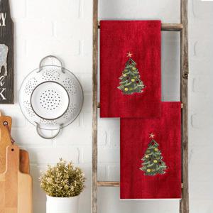 TEMU 레드 크리스마스 주방 타월 2개 세트 – 별과 장식이 있는 녹색 크리스마스 트리 디자인의 축제 분위기의 행주, 세탁기 사용 가능 - 18In*26In. 현대적인, 북유럽 스타일에 어울리는 기쁜 마음과 포근한 느낌을 더합니다.