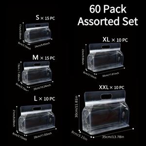 TEMU 60팩 헤비듀티 투명 식품 밀봉 봉투, 더블 지퍼 & 강화된 손잡이 - 냉동고 & 냉장고용 플라스틱 보관 봉투, 간식, 견과류, 곡물, 식료품 정리용 - 컨테이너 세트