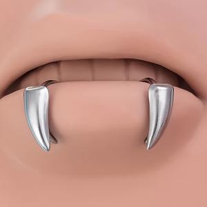 TEMU 남녀 공용 스테인리스 스틸 패션 이빨 입술 액세서리 2개, 피어싱 불필요, 할로윈, 크리스마스 파티 및 코스프레에 적합