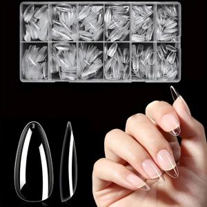 TEMU 미디엄 스퀘어 네일 팁 600개 투명 젤 네일 팁 풀 커버 소프트 네일 팁 홈 살롱 선물용, 네일 익스텐션용 사전 가공 젤 프레스 온 인조 네일 팁 (12가지 사이즈)