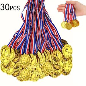 TEMU 30개 금색 플라스틱 우승 메달 - 반짝이는 금색 왕관 디자인의 메달, 스포츠, 게임, 대회, 타렌트 쇼, 파티 및 파티 답례품에 적합